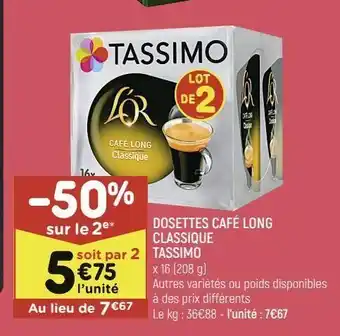 Leader Price Capsules café long classique tassimo offre