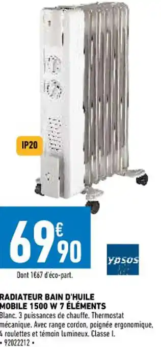 Brico Cash Radiateur Bain D'Huile Mobile 1500 W 7 éléments offre