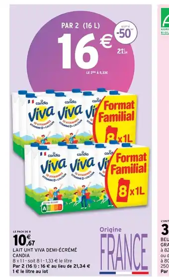 Intermarché Lait UHT viva demi-ecreme candia offre