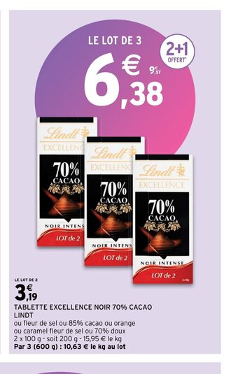 Intermarché Tablette excellence noir 70% cacao lindt offre