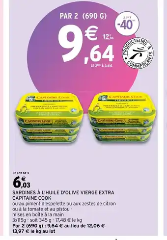 Intermarché Sardines l'Huile d'Olive vierge extra capitaine cook offre