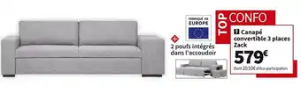 Conforama Canapé convertible 3 places zack offre