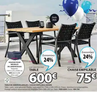 JYSK Table de Jardin Ellekilde + Chaise Empilable Jeksen offre