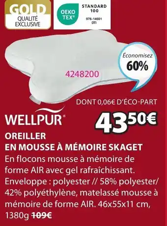 JYSK Oreiller en Mousse à Mémoire Skaget offre