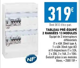Tableau Pré-équipé 2 Rangées 13 Modules