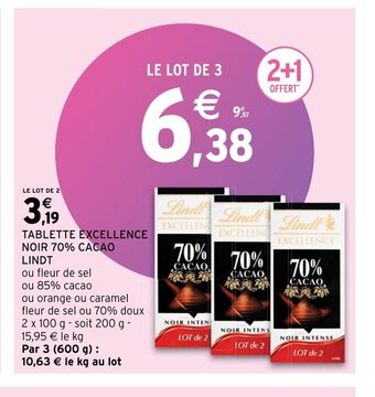 Intermarché Hyper Tablette excellence noir 70% cacao lindt offre