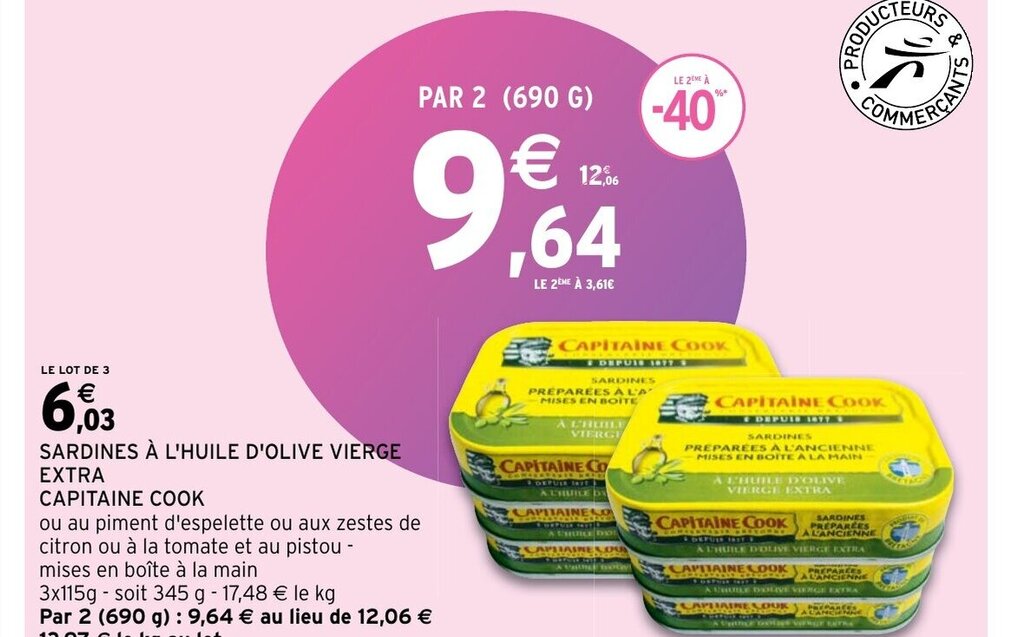 Promo sardines a l'Huile d'Olive vierge extra capitaine cook chez