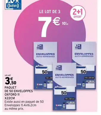 Paquet de 50 enveloppes oxford 11 x22cm