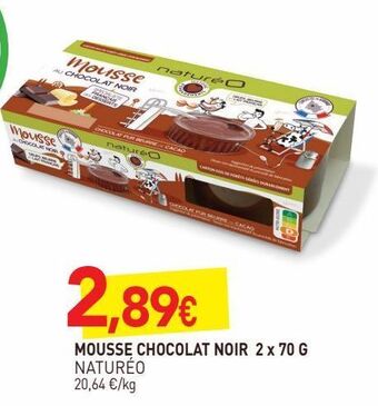 naturéO Mousse chocolat noir 2x70g offre