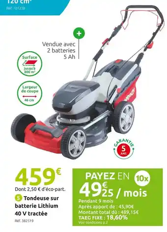 Mr Bricolage Inventiv tondeuse sur batterie lithium tractée b4046t offre