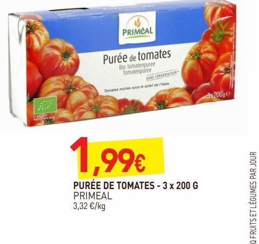 naturéO Purée de tomates 3x200g offre