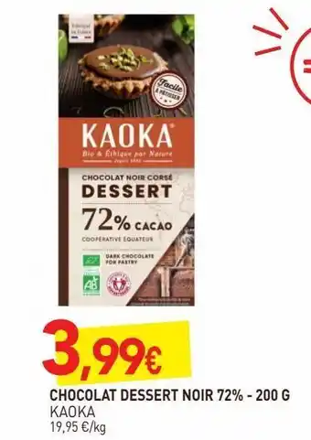 naturéO Chocolat dessert noir 72% 200g offre