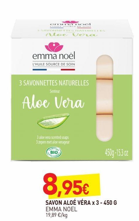 naturéO Savon aloe vera x3 450g offre