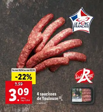 Lidl 4 saucisses de toulouse offre