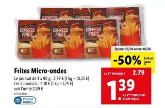 Lidl Frites micro-ondes offre