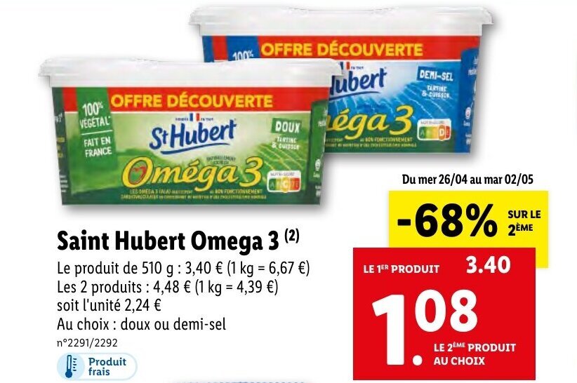 Promo Saint hubert omega 3 chez Lidl