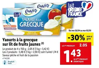 Lidl Yaourts à la grecque sur lit de fruits jauens offre