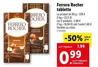Lidl Ferrero rocher tablette offre