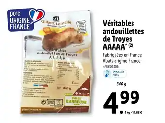 Lidl Véritables andouillettes de troyes AAAAA offre