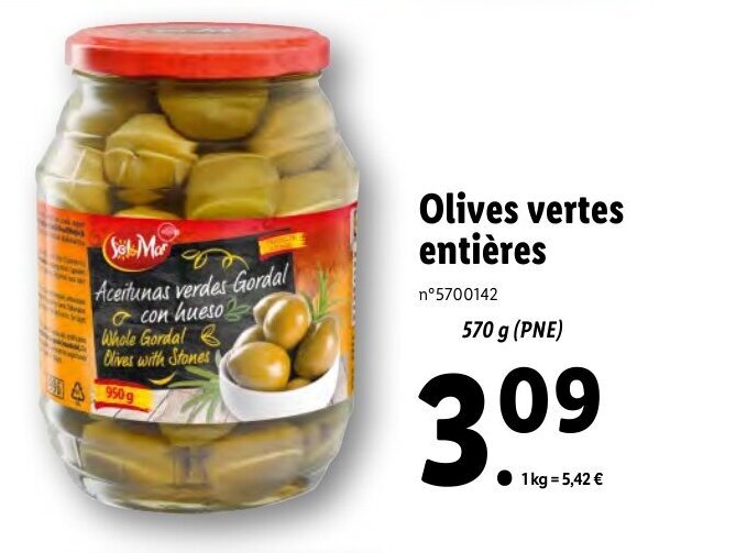 Promo Olives vertes entières chez Lidl