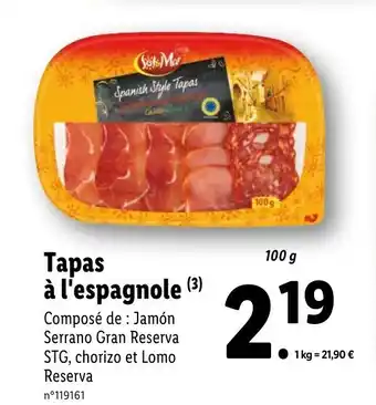 Lidl Tapas à l'espagnole offre