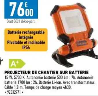 Brico Cash Projecteur de Chantier Sur Batterie offre