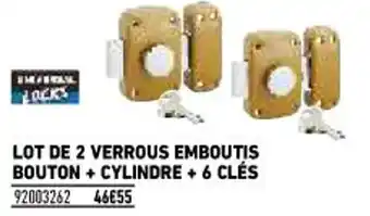 Brico Cash Lot De 2 Verrous Emboutis Bouton + Cylindre + 6 Clés offre