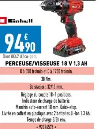 Brico Cash Perceuse/Visseuse 18 V 1,3 AH offre