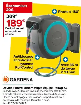 Castorama Gardena dévidoir mural automatique équipé rollup xl offre