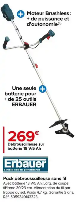 Castorama Erbauer pack débroussailleuse sans fil offre