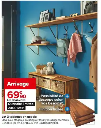 Castorama Lot 3 tablettes en acacia offre