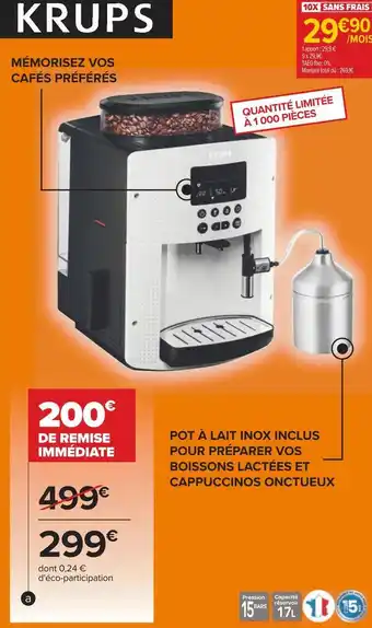 Carrefour Krups machine à expresso avec broyeur offre
