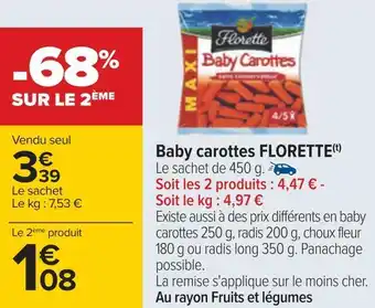 Carrefour Florette baby carottes offre
