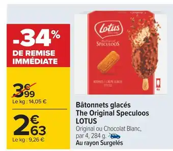 Carrefour Lotus bâtonnets glacés the original speculoost offre