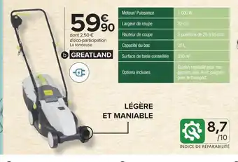 Carrefour Greatland tondeuse électrique 1000 w offre