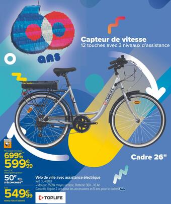 Carrefour Toplife vélo de ville avec assistance électrique offre