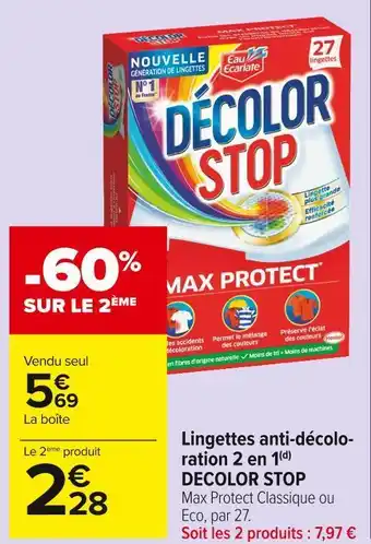 Carrefour Market Decolor stop lingettes anti-décoloration 2 en 1(d) offre