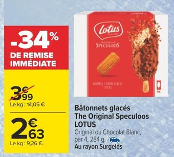 Carrefour Lotus bâtonnets glacés the original speculoos offre
