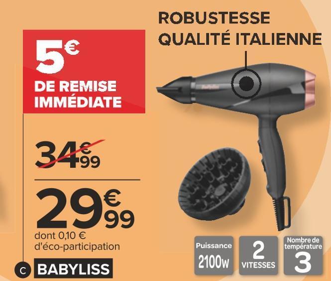 Promo Babyliss sèche cheveux pro ac chez Carrefour
