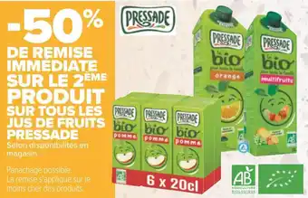 Carrefour Pressade -50% de remise immédiate sur le 2ème produit sur tous les jus de fruits pressade offre