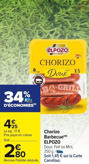 Carrefour Market Elpozo chorizo barbecue offre