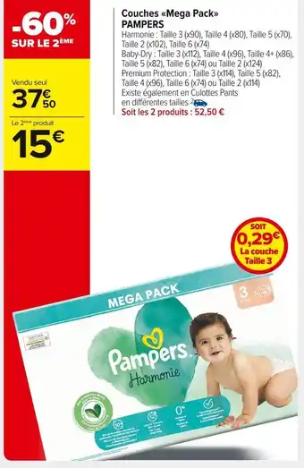 Carrefour Market Pampers couches mega pack offre