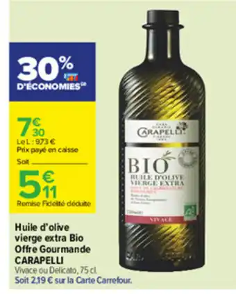 Carrefour Huile D'Olive Vierge Extra Bio offre