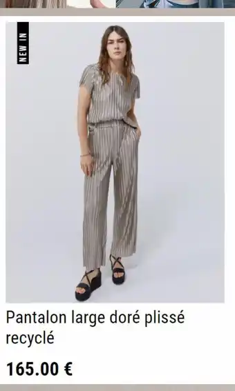 Pantalon large doré plissé recyclé