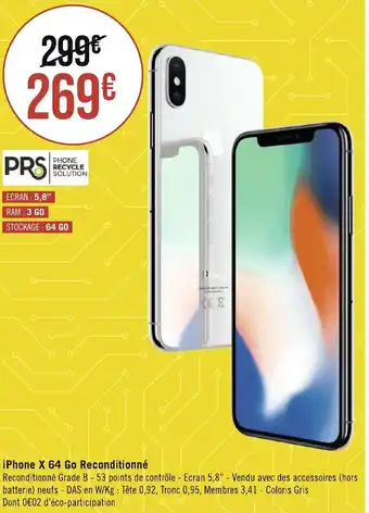 Géant Casino Iphone X 64 go reconditionné offre