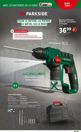 Lidl Marteau perforateur sans fil sans batterie ni chargeur offre