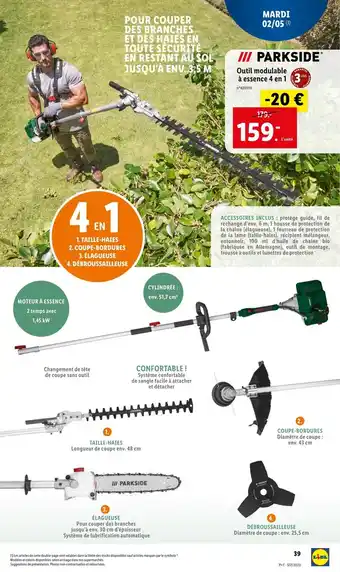 Lidl Parkside outil modulable a essence 4 en 1 offre