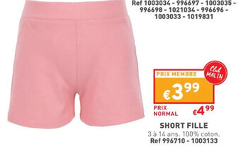 Trafic Short fille offre