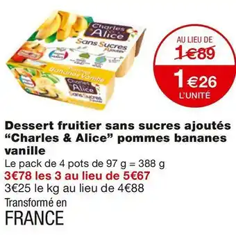 Monoprix Dessert fruitier sans sucres ajoutés pommes bananes offre