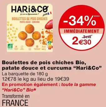 Monoprix Boulettes de pois chiches Bio, patate douce et curcuma offre